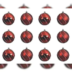 Christmas Decorations 12 Weihnachtskugeln 8cm Kunststoff Glitzerstreifen Christbaumkugeln Muster rot