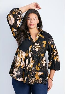 Plus Size Women's Flora Blouson Tiered Tunic by Avenue in Rustic Flora (Size 20)