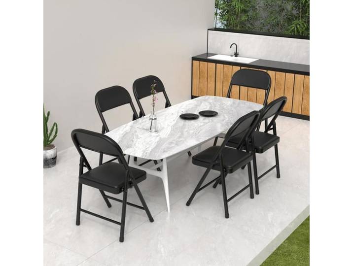 Lot de 6 Chaises pliantes VIVOLILV Chaises empilable en Cuir Pieds en Métal Portables Intérieur et extérieur 45x45x78 cm Noir