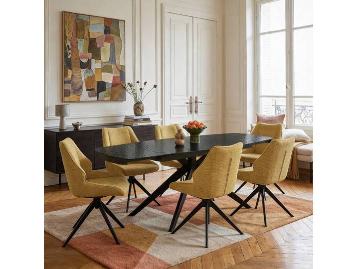HABITAT - Lot de 2 chaises pivotantes en tissu chenille et métal noir - Miel - Osta