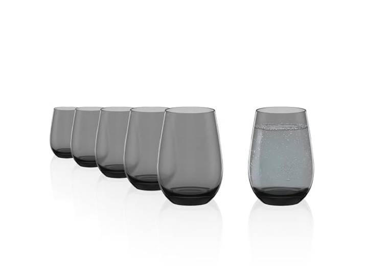 Stölzle Lausitz Verres à Eau Elements Gris Fumé Lot de 6 – 465 ml Gobelets en Cristal pour Eau Jus et Cocktails – Élégants Résistants aux Chocs et Compatibles Lave-vaisselle – Verres Polyvalents