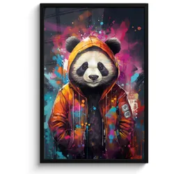 POSTER MIT RAHMEN Panda - Jacke - Graffiti - Orange 60x90 cm