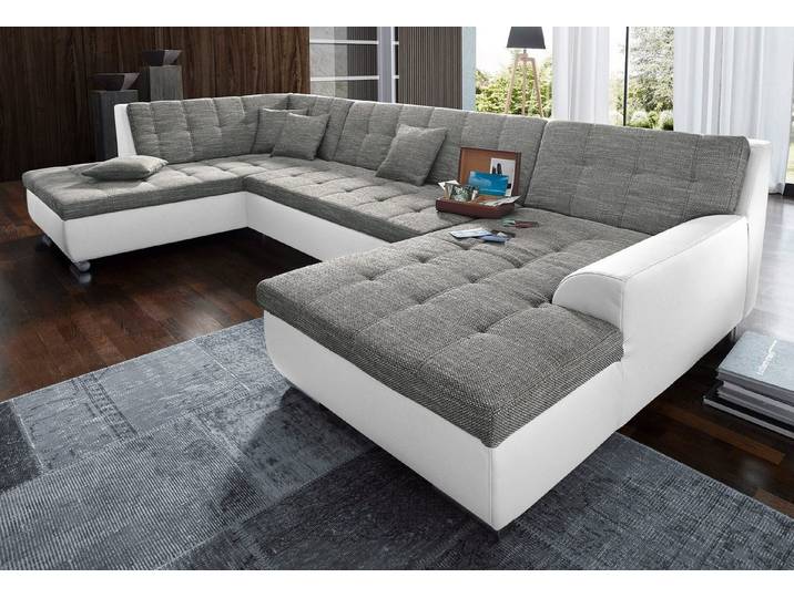 DOMO collection Wohnlandschaft TREVISO inkl. Zierkissen, moderne Steppung, XXL: 364x201x83 cm, wahlweise mit Bettfunktion, in vielen Bezugsarten auch in Cord U-Form