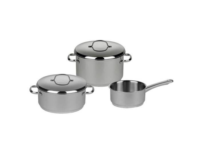 Riess Kochtopfset Cristall, Edelstahl, Metall, 3-teilig, 22 cm,12 cm, 4 L,3 L,0,7 L, rund, backofengeeignet, kratzfest, hitzebeständige Griffe, stapelbar, hitzebeständig,backofengeeignet, Kochen, Töpfe, Topfsets