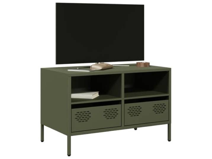 HEFZGDB TV-Schrank Olivgrün 68x39x43,5 cm aus Kaltgewalztem Stahl mit 2 Fächern und 2 Schubladen Industrie-Stil Möbel Stauraum Lösungen