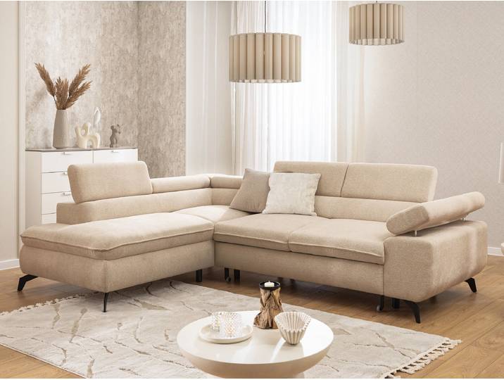 S-Style Möbel Bonnie - Ecksofa mit Schlaffunktion und Bettkasten aus Chenille-Stoff mit verstellbaren Kopfstützen und Armlehne mit schöner Sitzkomfort - Taupe