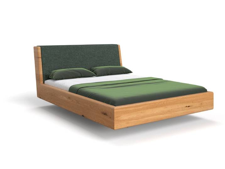 Designer Holzbett Cassian aus massiver Eiche in Schwebeoptik - Grün - 200x200 - Mattlack - Luxusbetten24