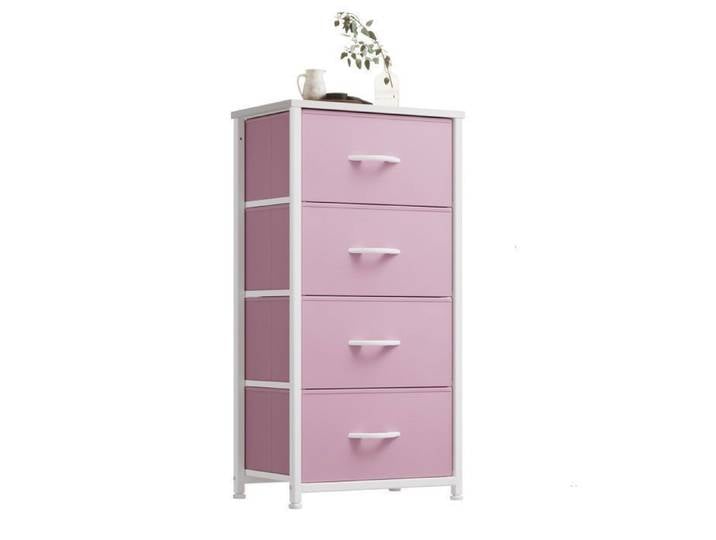 YITAHOME Commode Chambre - 4 Tiroirs en Tissu - 45 x 30 x 95 cm - Meuble de Rangement - Rose