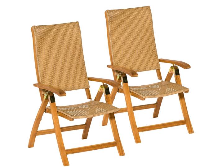 Gartenstuhl MERXX Capri , beige (natur), B:61cm H:113cm T:69,5cm, Massivholz, Rattan, Stühle, Gartenstuhl, 2er Set, Akazie/Polyrattan, klappbar, natur