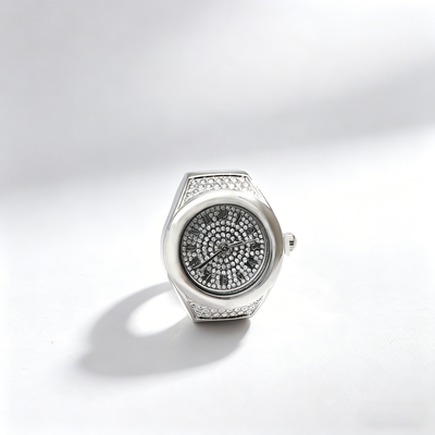 Fusion Finds Sparkling Rhinestone Ring Watch For Women Mini Quartz Ring Watch Fashion Jewelry Timepiece silver