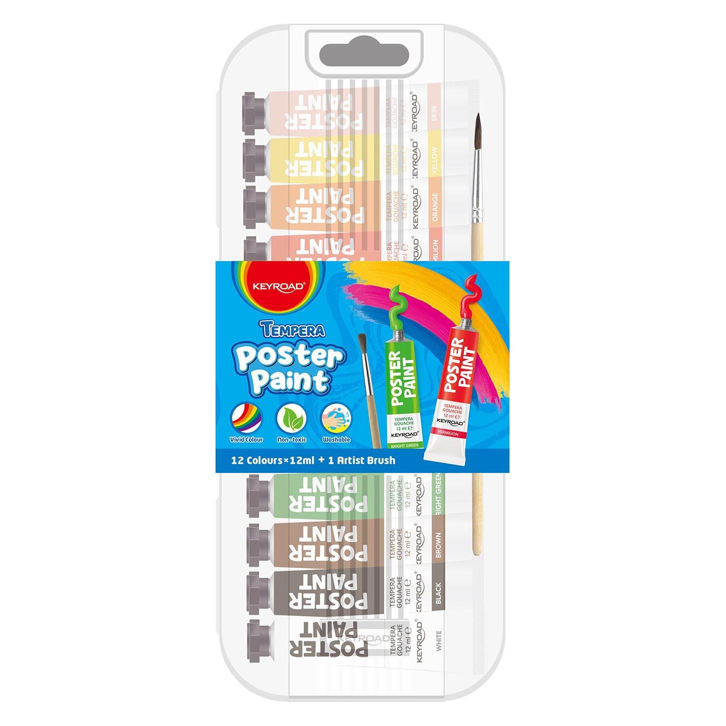 Connect Plakatfarben KEYROAD, 12x12ml, gratis Pinsel, in Box, Farben mischen (12 ml) (45968438)