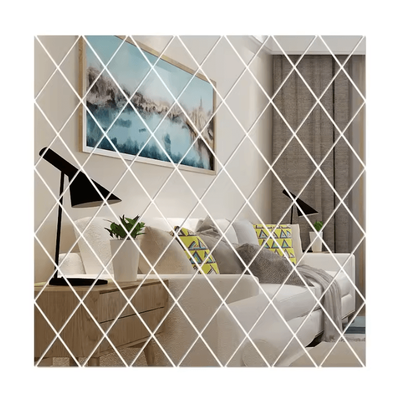 Inspire Curations 3D Rhombus Acrylic Mirror Wall Sticker Set silver 100x100cm 58pcs