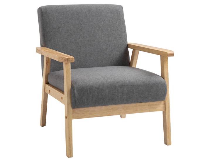 ComfortXL Sessel De-06937 Skandi-Design mit Massivholz und Leinenoptik Grau/Natur, Holz, 70x72x64 cm, Wohnzimmer, Sessel, Polstersessel