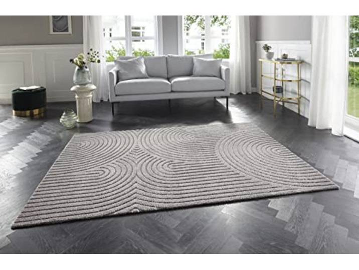 Elle Decoration Panglao moderner Hochflor Teppich - Wohnzimmerteppich Flauschig – Hoch-Tief Skandi Boho Style Wellen - für Wohnzimmer, Schlafzimmer, Küche, Flur - Grau, 80x150cm