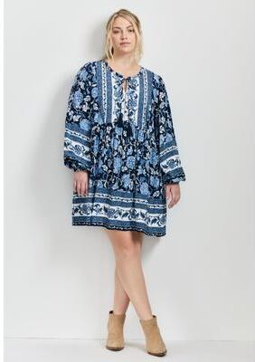 Plus Size Women's Livvy Boho Border Print Mini Dress by Aveology by Avenue in Moonshine Border (Size 14)