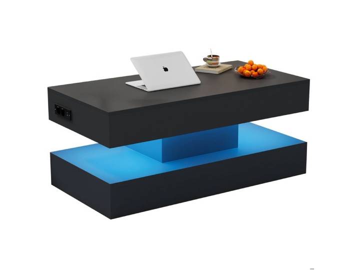 Table basse moderne LED rangement secret plateau à vérin hydraulique 100 x 50 x 42 cm 50 kg