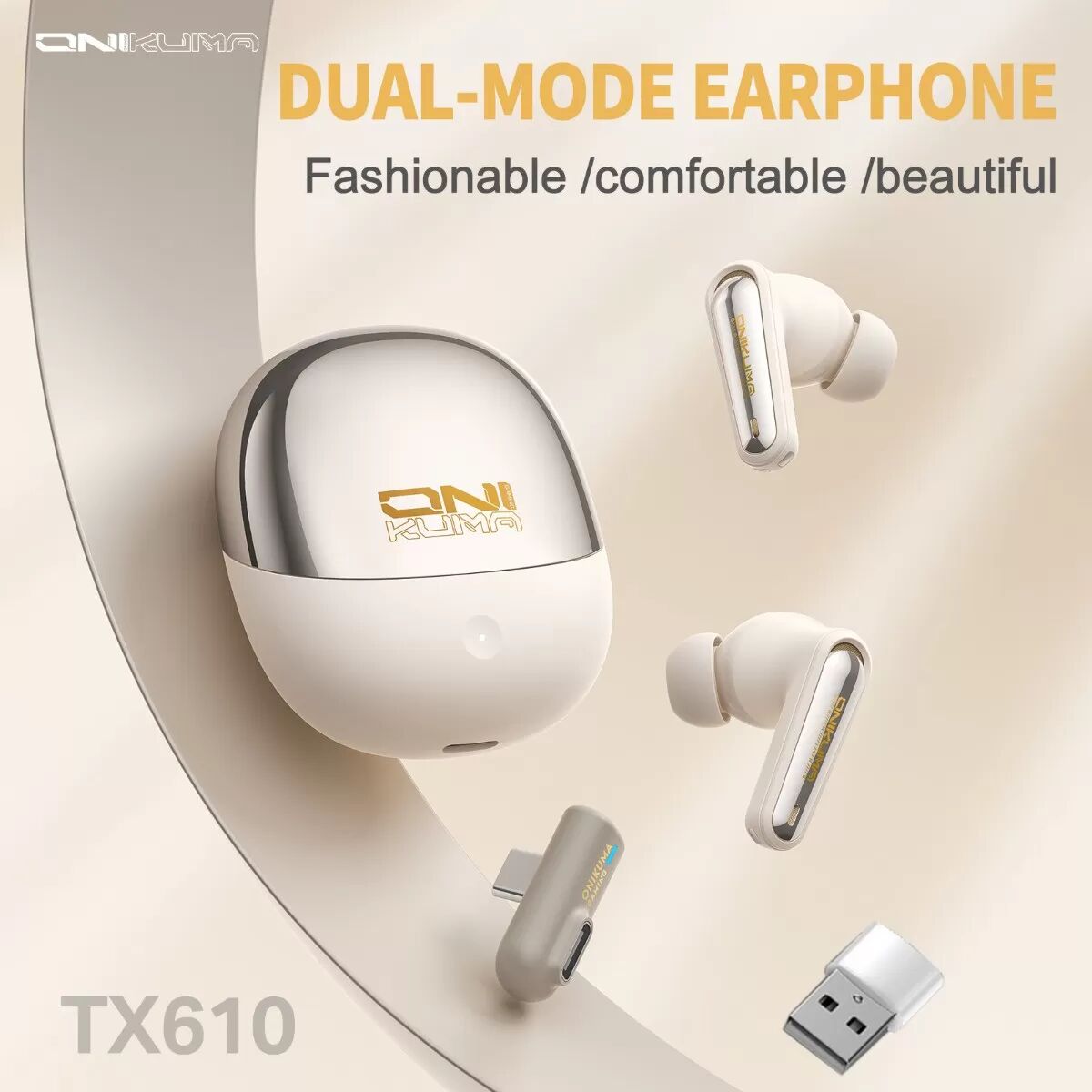 INF Écouteurs TWS Bluetooth True Wireless ANC Double Mode 2.4G+Bluetooth 5.4 Recharge USB-C compatible avec Jieli AC7003D4, IPX4 Or