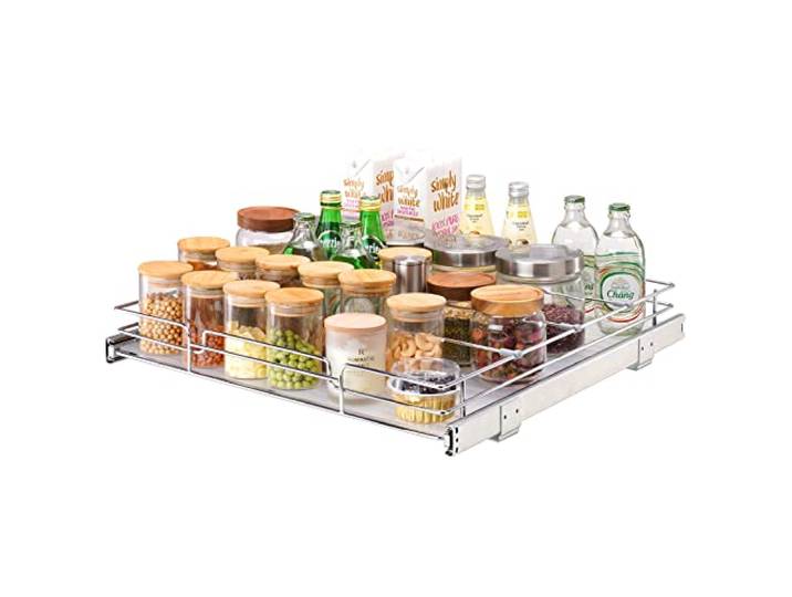 VEVOR Rangement sous Évier 537x533x85 mm 1 Étage Panier Coulissant pour Placard en Acier Chromé Tiroir Coulissant Cuisine avec Tablette 13 kg\, Taille d'Installation du Placard 567x563x185 mm