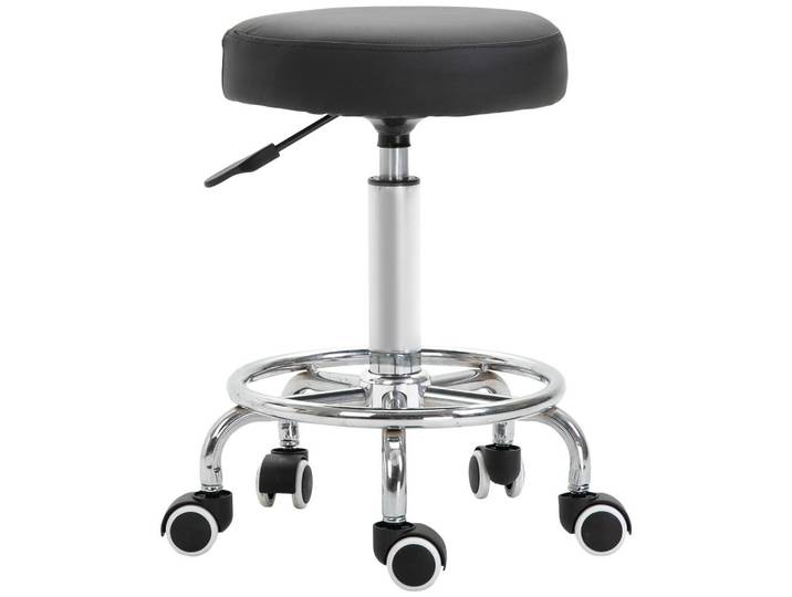 Vinsetto Rollhocker Höhenverstellbarer Arbeitshocker mit Fußring Kunstleder Schwarz, Leder, 42x64x42 cm, Büromöbel, Bürostühle, Bürohocker