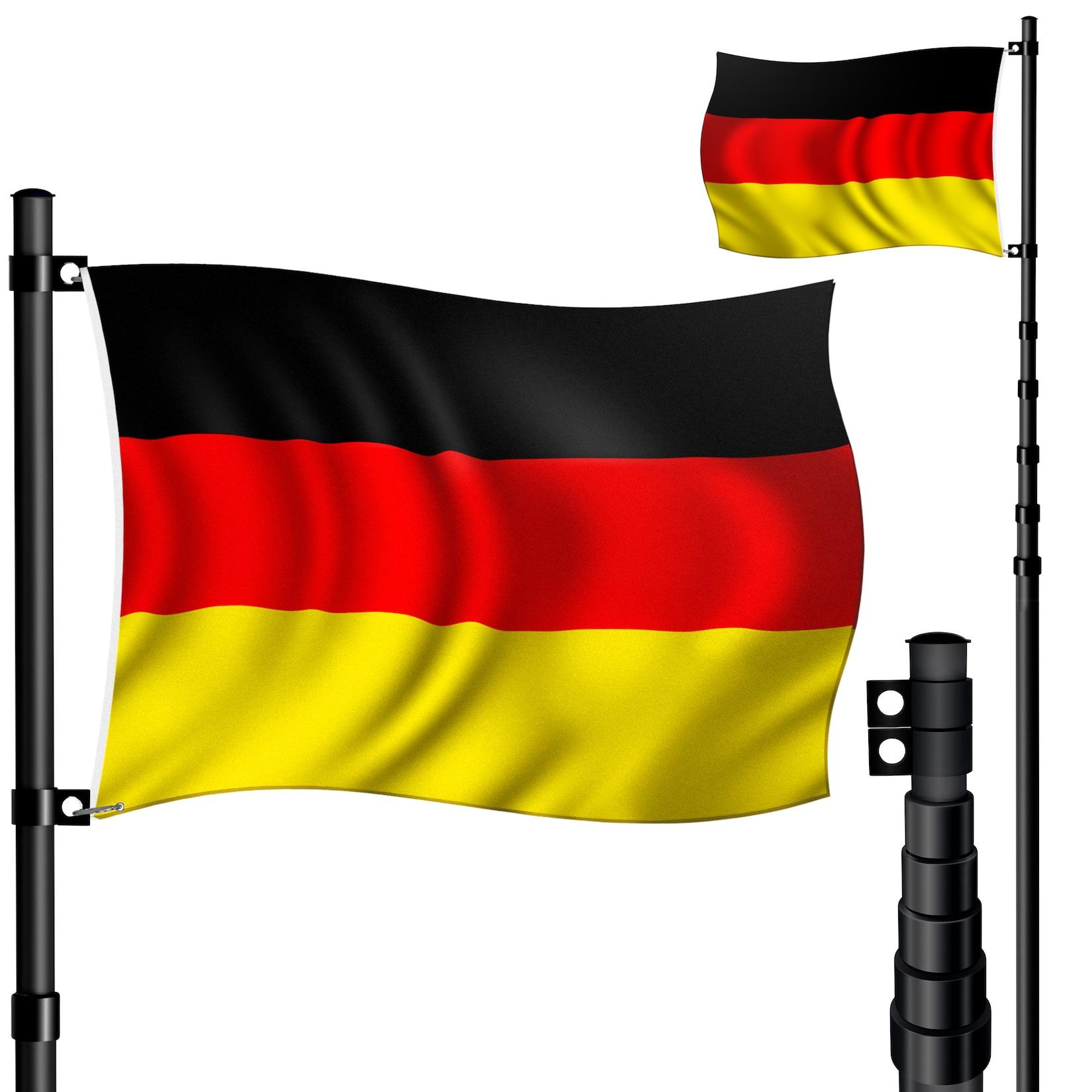 KESSER® Teleskop Fahnenmast Aluminium 6,30m Bodenhülse 60cm inkl Deutschlandfahne Höhenverstellbar Flaggenmast Mast Deutschland Flagge Alu