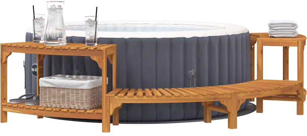 Vidaxl Hot Tub Surround Half-Round Brown Solid Acacia Wood Outdoor Garden Spa Brown 55.5cm H X 272cm W X 120cm D