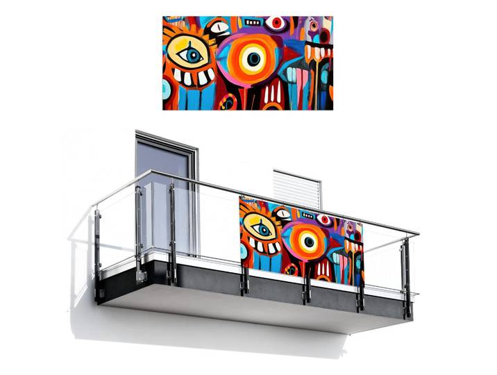 MuchoWow Balkon-Sichtschutz Abstrakt - Gesicht - Farbenfroh, Mehrfarbig, Kunststoff, Rechteckig, 200x110 cm, Sonnenschutz, Sichtschutz