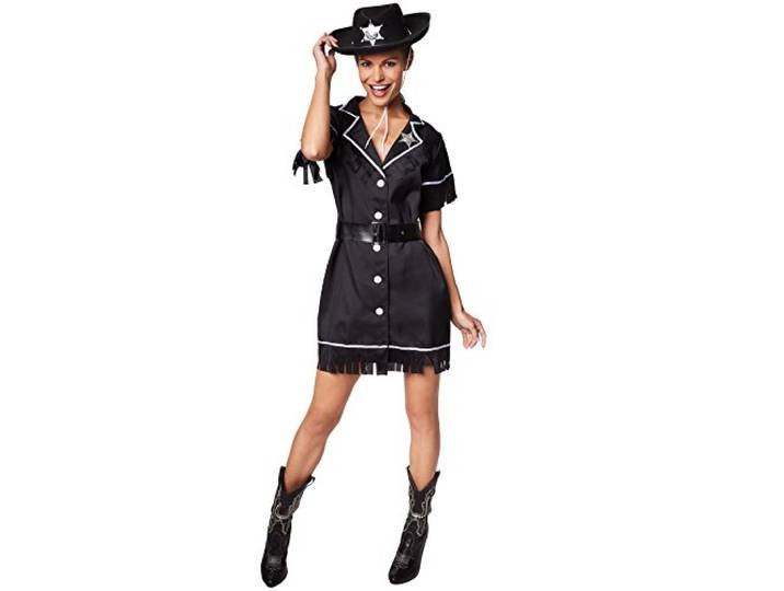 TecTake dressforfun Dameskostuum Cowgirl Korte, sexy jurk met sheriff ster op kraag incl. imitatieleer riem (L nr. 300643)