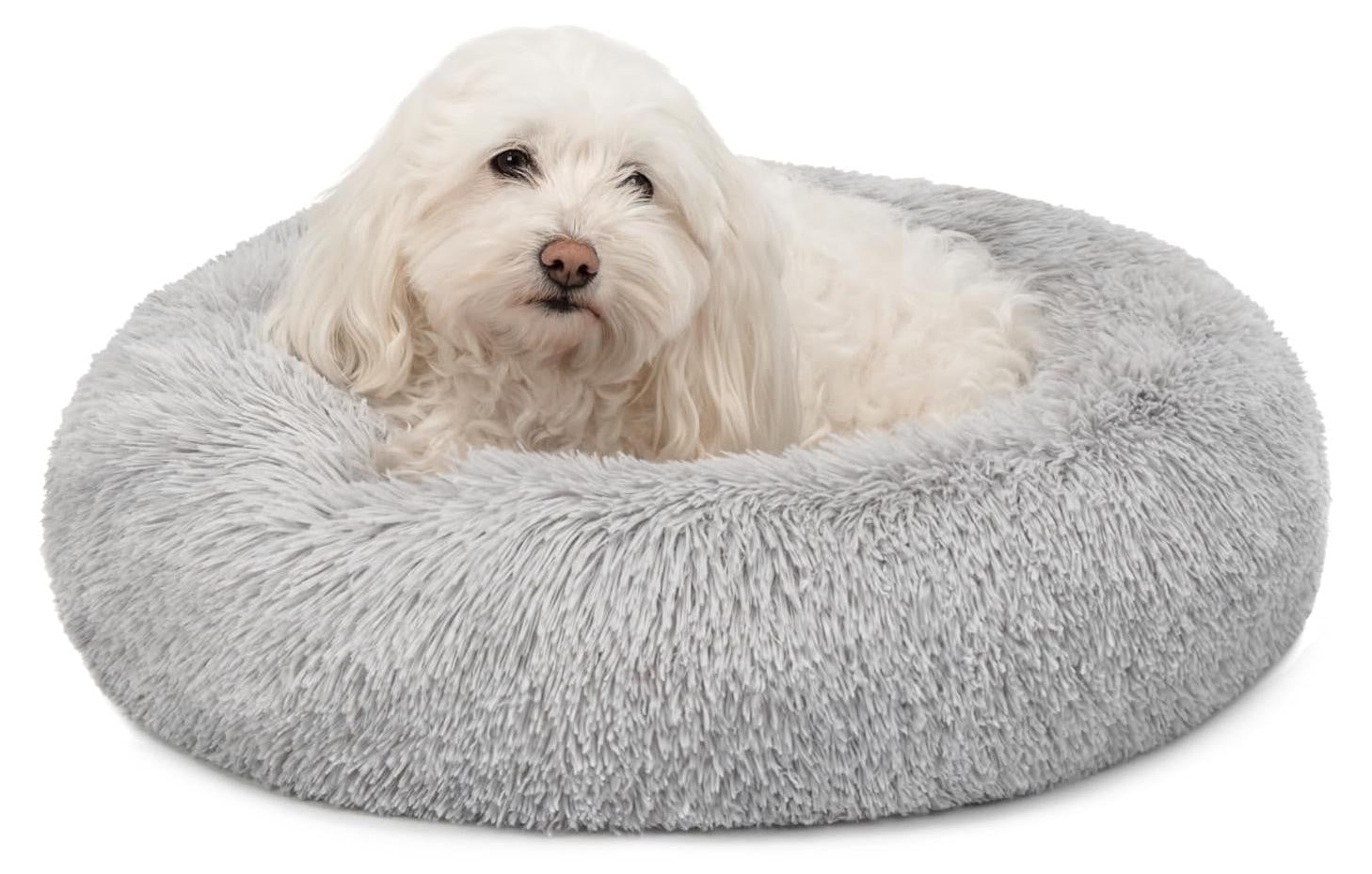 Lionto Donut hondenbed, rond hondenbank met pluche bekleding en antislipnoppen, lichtgrijs, Diameter: 50 cm
