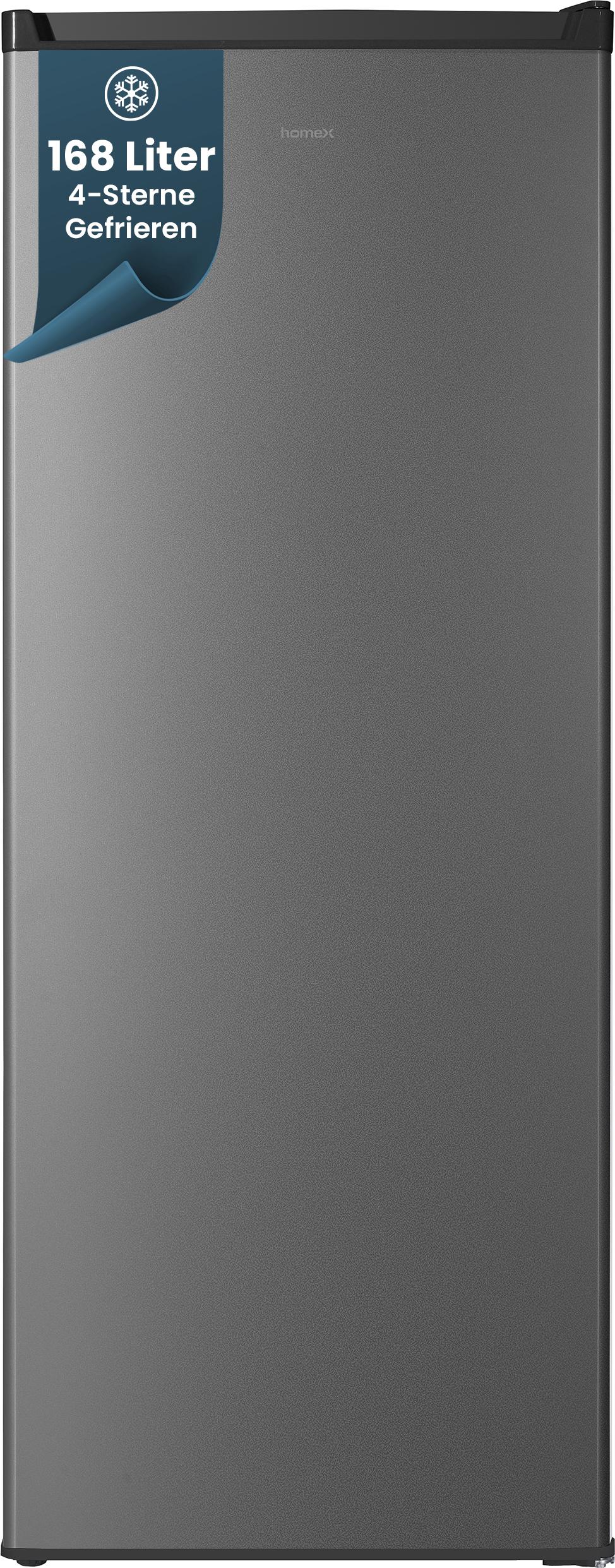 homeX FS1682E-S Gefrierschrank, Tiefkühlschrank groß - 168L Nutzinhalt, 4-Sterne Gefrieren, Freezer, leise 37 dB, silber