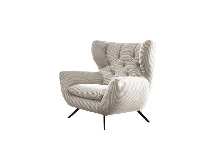 Kawola Sessel Charme Cremeweiß Cord, Metall, Echtholz, 100x106x95 cm, Wohnzimmer, Sessel