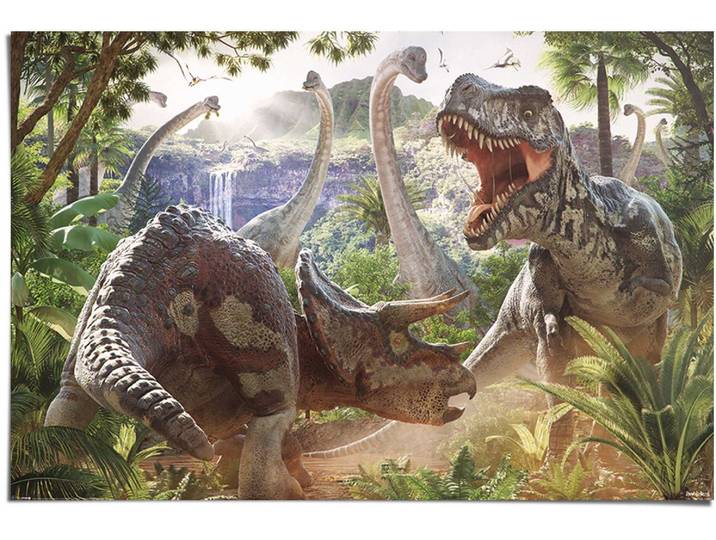 Poster REINDERS Poster Kampf der Dinosaurier , grün (farbe bild(er): grün), B:91,5cm H:61cm, Papier, Bilder, Poster
