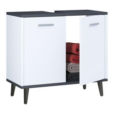 Waschbeckenschrank VCM "Holz Badmöbel Badunterschrank Waschbecken Landos", schwarz (weiß, anthrazit), B:60cm T:28cm, Obermaterial: 100% Holz Wood., Schränke, Waschbeckenunterschrank