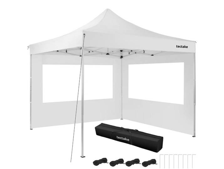 tectake Pavillion aus Aluminium Olivia, inklusive Spannseilen, Heringen und Tragetasche, weiß, Weiß, Kunststoff, Quadratisch, 300x280x300 cm, Sonnenschutz, Pavillons