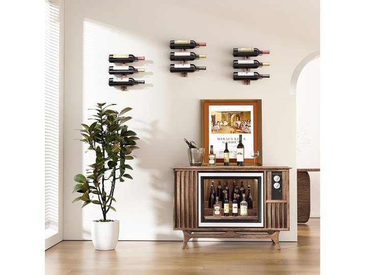 B4Life Porte-bouteilles à vin mural 9 bouteilles Doré, Porte-bouteilles à vin en bois pour mur, Porte-bouteilles à vin pour cuisine, salle à manger