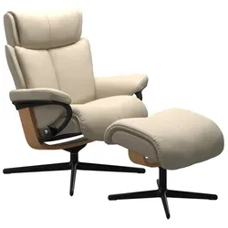 Stressless Sessel mit Hocker Magic Cross Leder Beige Batick Cream S (Small)