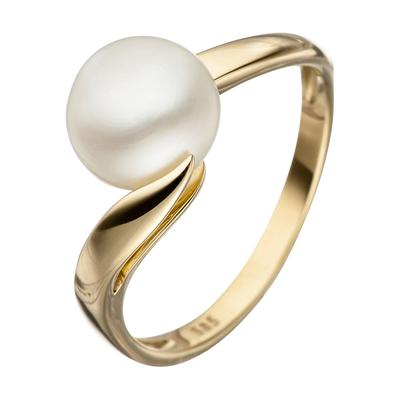 Perlenring JOBO Gr. 60, gelb (gelbgold 585), Fingerringe, Damen, 60, Gelbgold 585 Perlen, Gelbgold 585, Perlen, Perlenring, 585 Gold mit einer Süßwasser-Zuchtperle