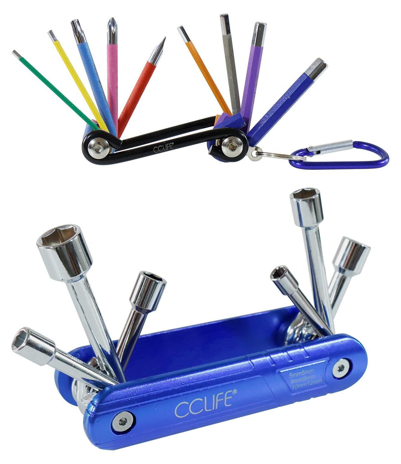 CCLIFE 2-delige multifunctionele opvouwbare fietstool en mini-reparatieset