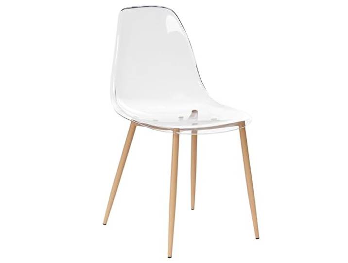 Beliani Esszimmerstuhl Transparent Kunststoff Eisen Holzoptik (4er Pack) Sitzhöhe 43 cm, Thermische Veredelung, Belastbarkeit 150 kg, 47 x 51 x 84 cm