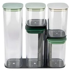Joseph Joseph Podium Sage Aufbewahrung 5-tlg., Vorratsbehälter, Schwarz, Transparent, Grau, Grün