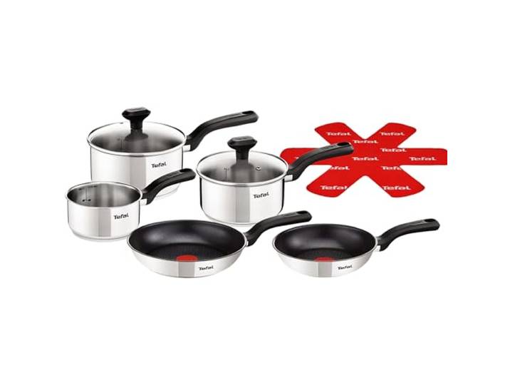 Tefal Comfort Max 11-tlg. Kochgeschirr-Set, Antihaftbeschichtung Thermo-Signal, Thermo-Fusion Boden, alle Herdarten, ergonomisch, komfortabler Griff, einfache Reinigung, Edelstahl, G726SB04
