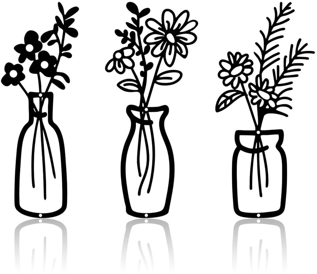 Set van 3 minimalistische zwarte vazen voor wanddecoratie en woonaccessoires
