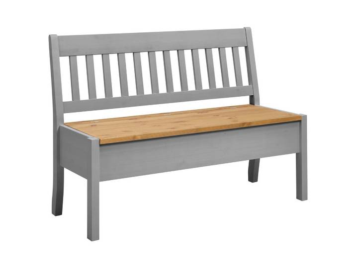Boxxx Sitzbank, Grau, Laugenfarbig, Holz, Kiefer, massiv, 2-Sitzer, 130x93x58 cm, Truhe im Sitz, Holzmöbel, Sitzgelegenheiten Holz, Holzbänke