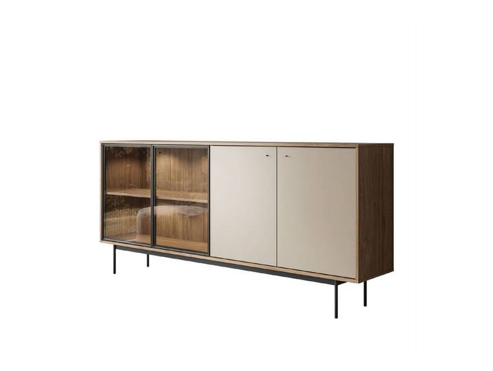 ALLHOUSE24 Kommode LIVARO mit LED-Beleuchtung Sideborad Clay / Columella, Glasfront (1x Kommode), Breite 200 cm