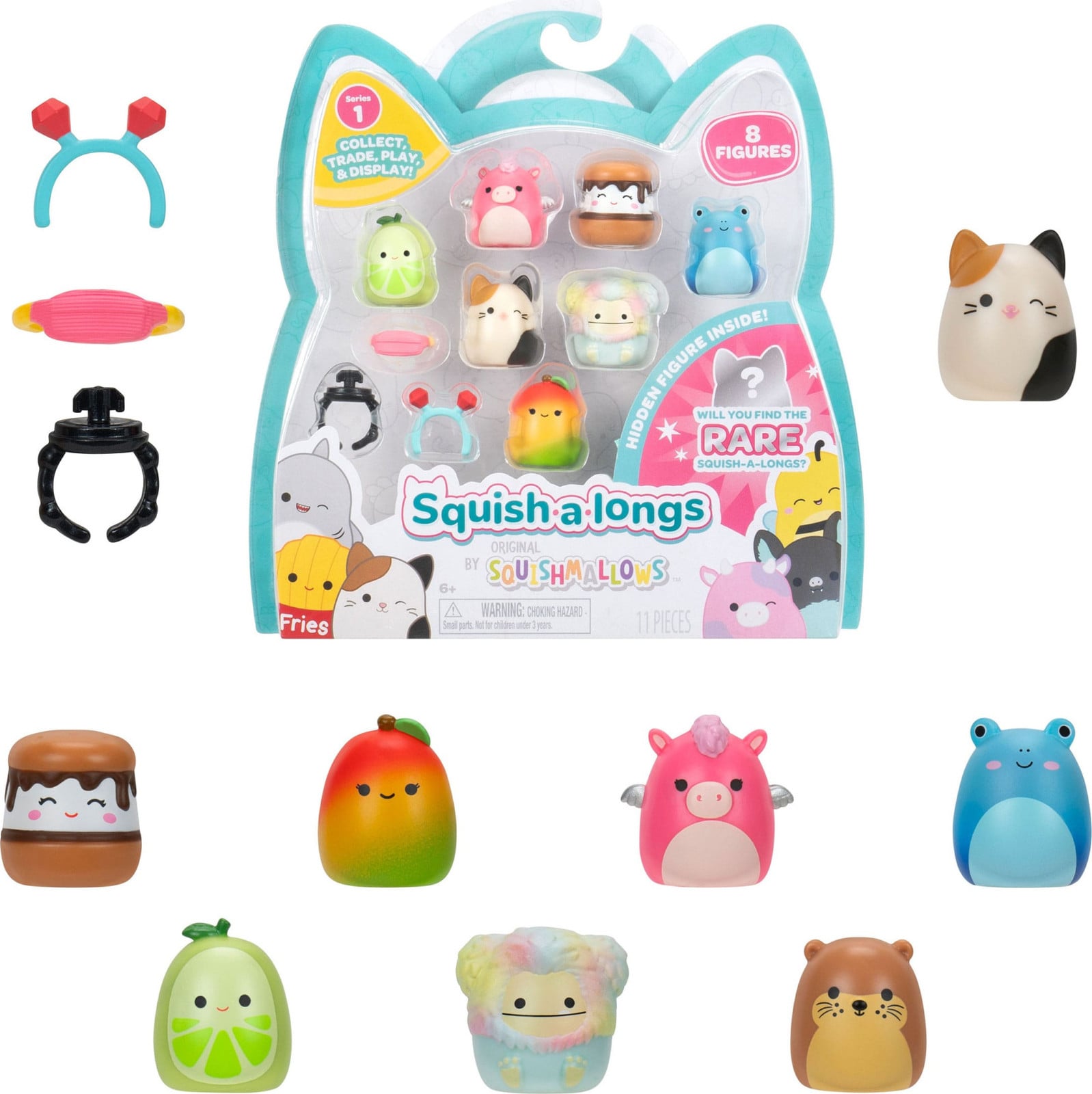 Jazwares Squishmallow Squish-a-Longs Minifiguren, set van 8, model 2, Hoogte: 3 cm