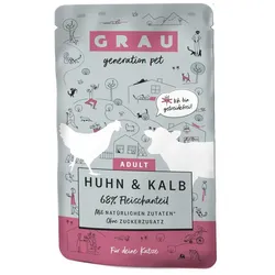 grau Pouchbeutel 125 Gramm Katzennassfutter 16 x 125 Gramm Huhn & Kalb pur