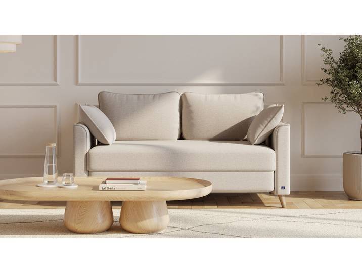 BRUNO Schlafsofa 140cm in Beige Flow stabiles Massivholz & Boxspringkomfort