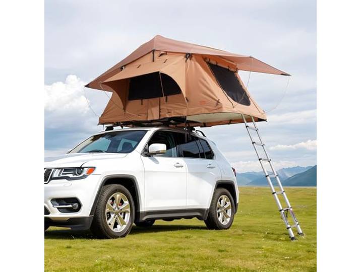 VEVOR Tente de Toit pour 2-3 Personnes\, Tente de Camping pour Véhicules Pliable et Imperméable\, avec Échelle Télescopique\, Matelas et Housse\, pour Jeep SUV Pick-up Camion Voitures\, Voyage