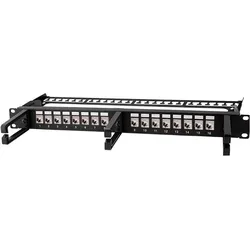 LogiLink Modulares 16-Port Cat.6A Keystone Patchpanel mit 3 Kabelbügeln, 19" Einbau, Server Zubehör, Schwarz