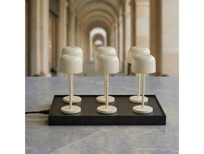 Tischlampe Quill Lucande, dimmbar, creme / amber, für Wohn- / Esszimmer, Aluminium, Modern