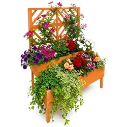 Relaxdays Blumenkasten mit Spalier Holz Orange